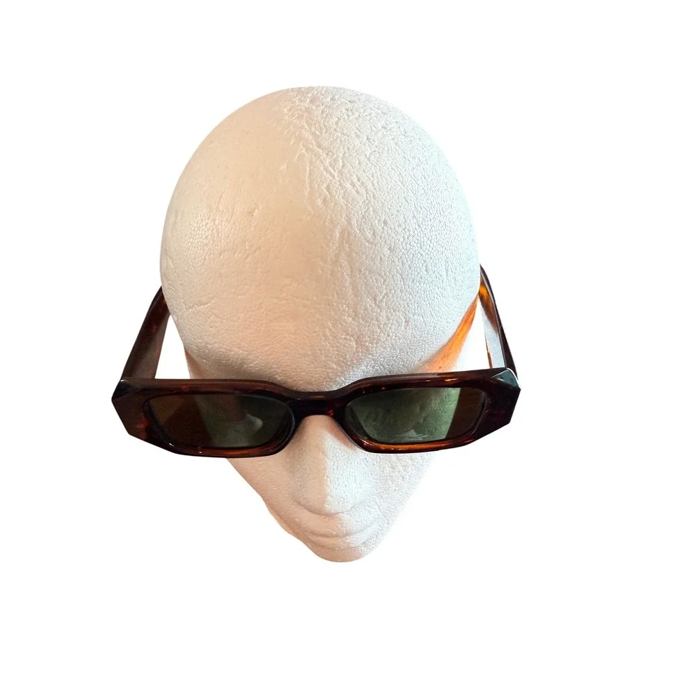 Women Tortoiseshell Rectangle Sunglasses Brown Retro 90s Narrow Chunky Frames